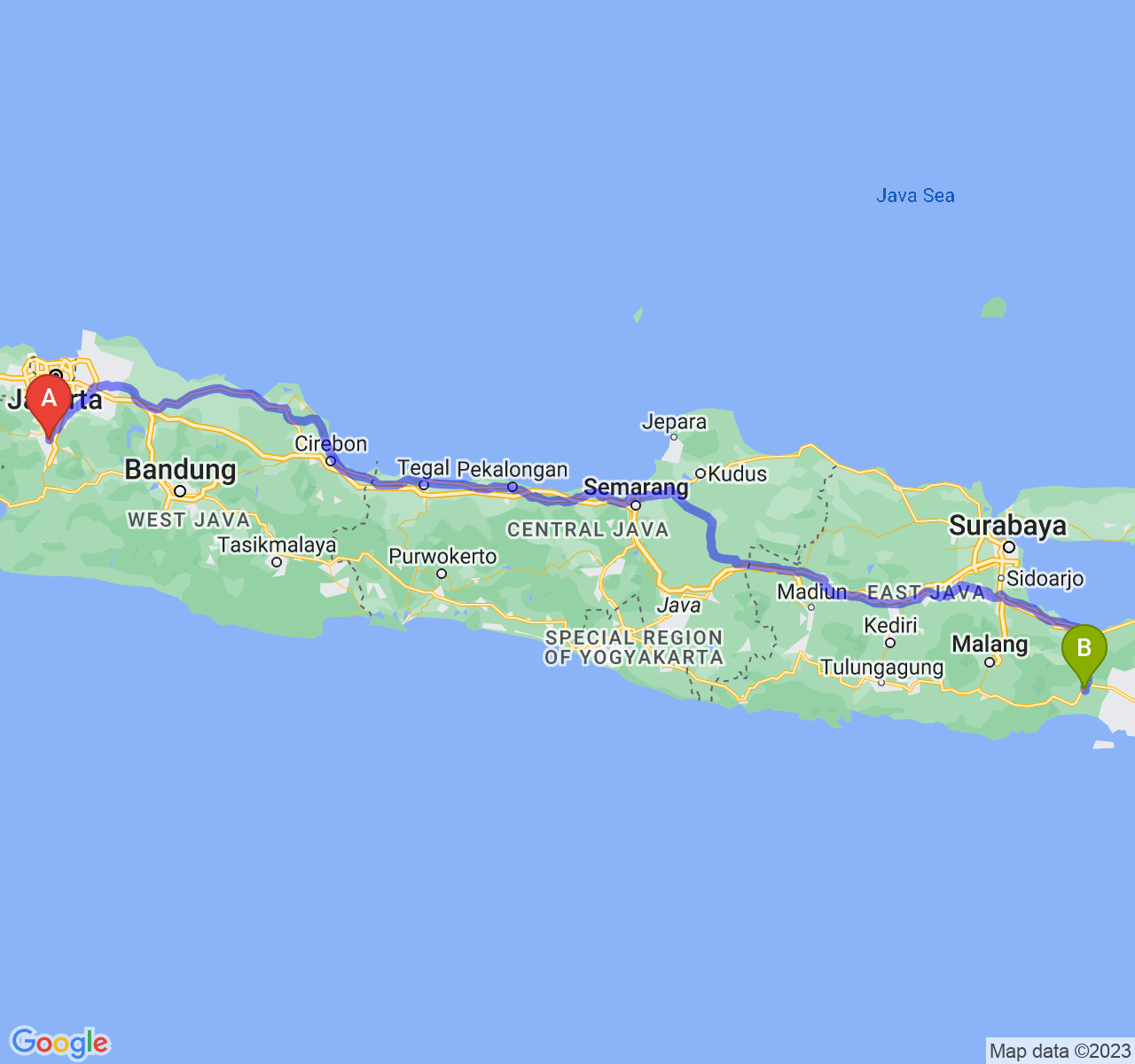 rute perjalanan Kota Bogor-Kab. Lumajang