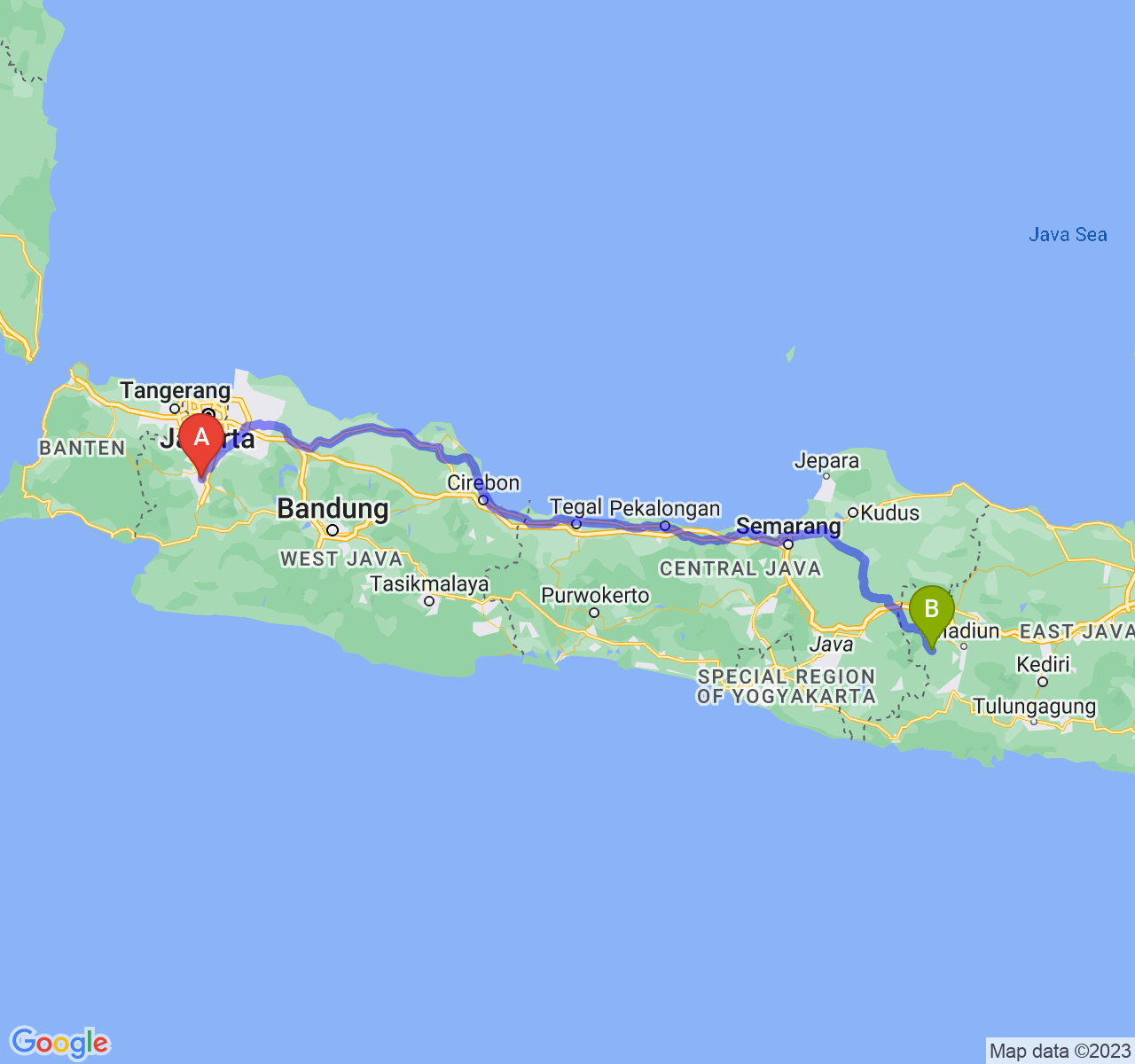 rute perjalanan Kota Bogor-Kab. Magetan