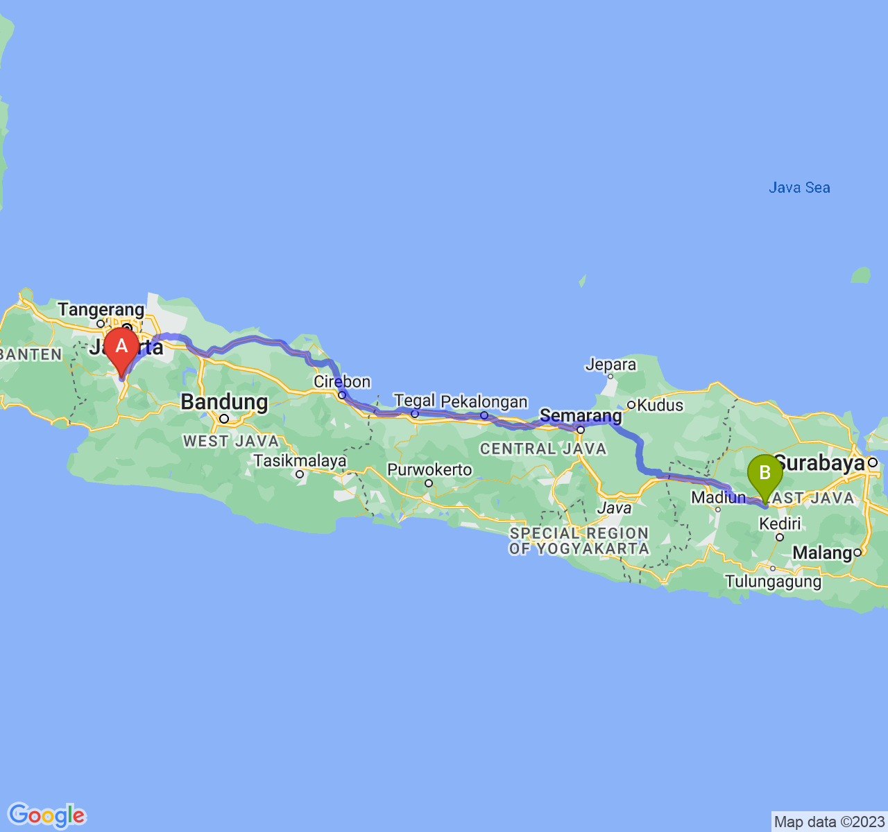 rute perjalanan Kota Bogor-Kab. Nganjuk