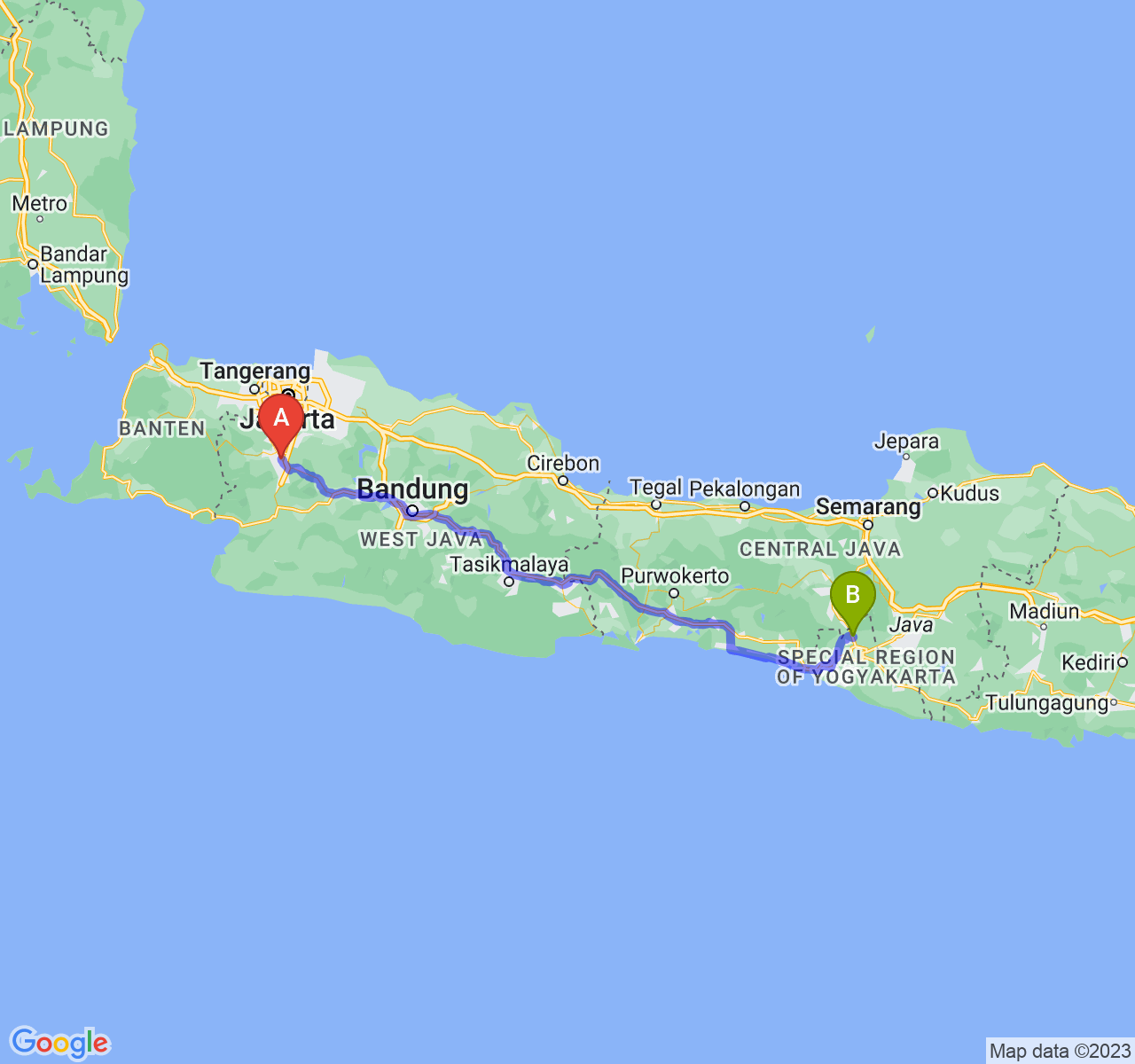 rute perjalanan Kota Bogor-Kab. Sleman