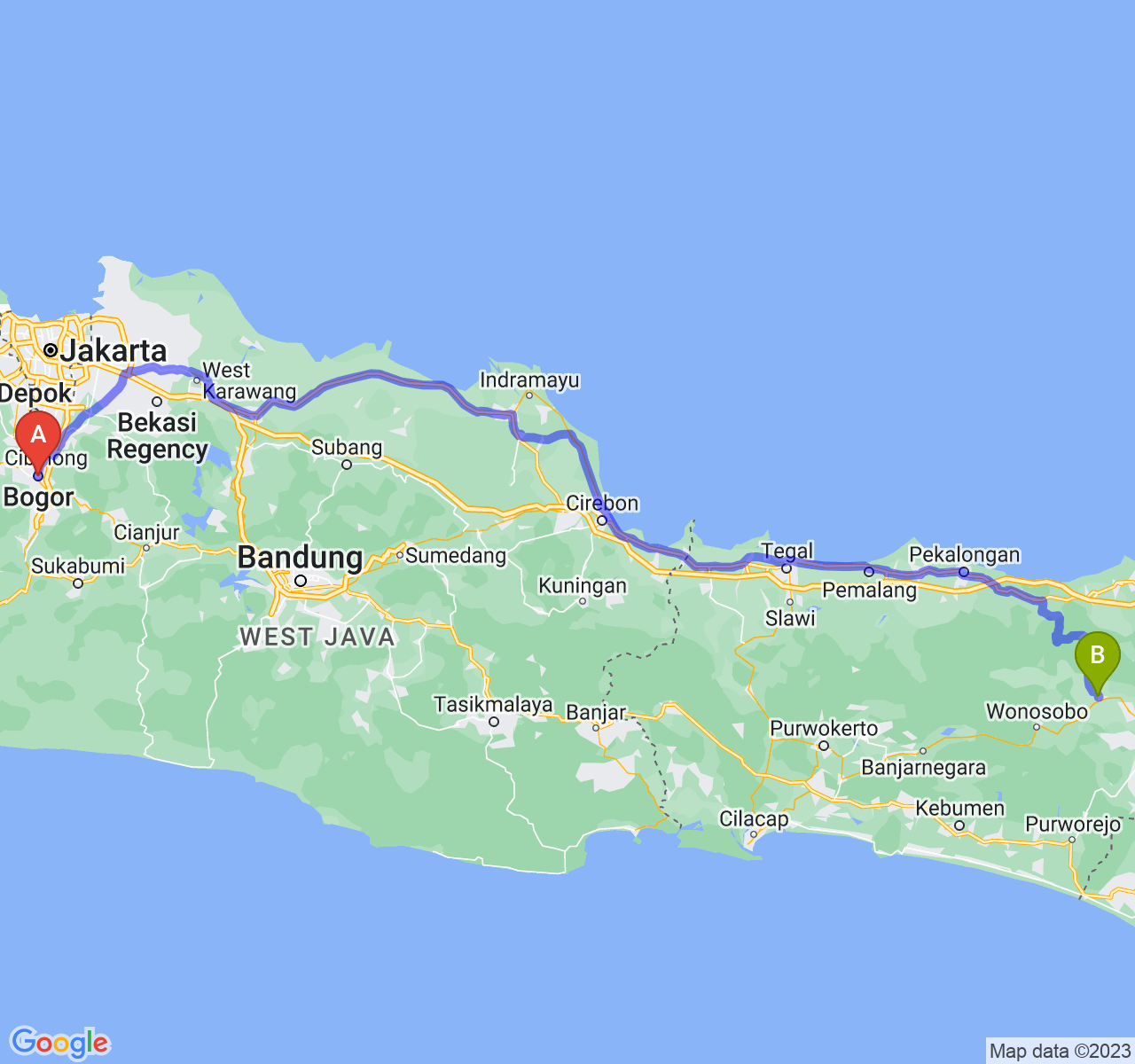 rute perjalanan Kota Bogor-Kab. Temanggung