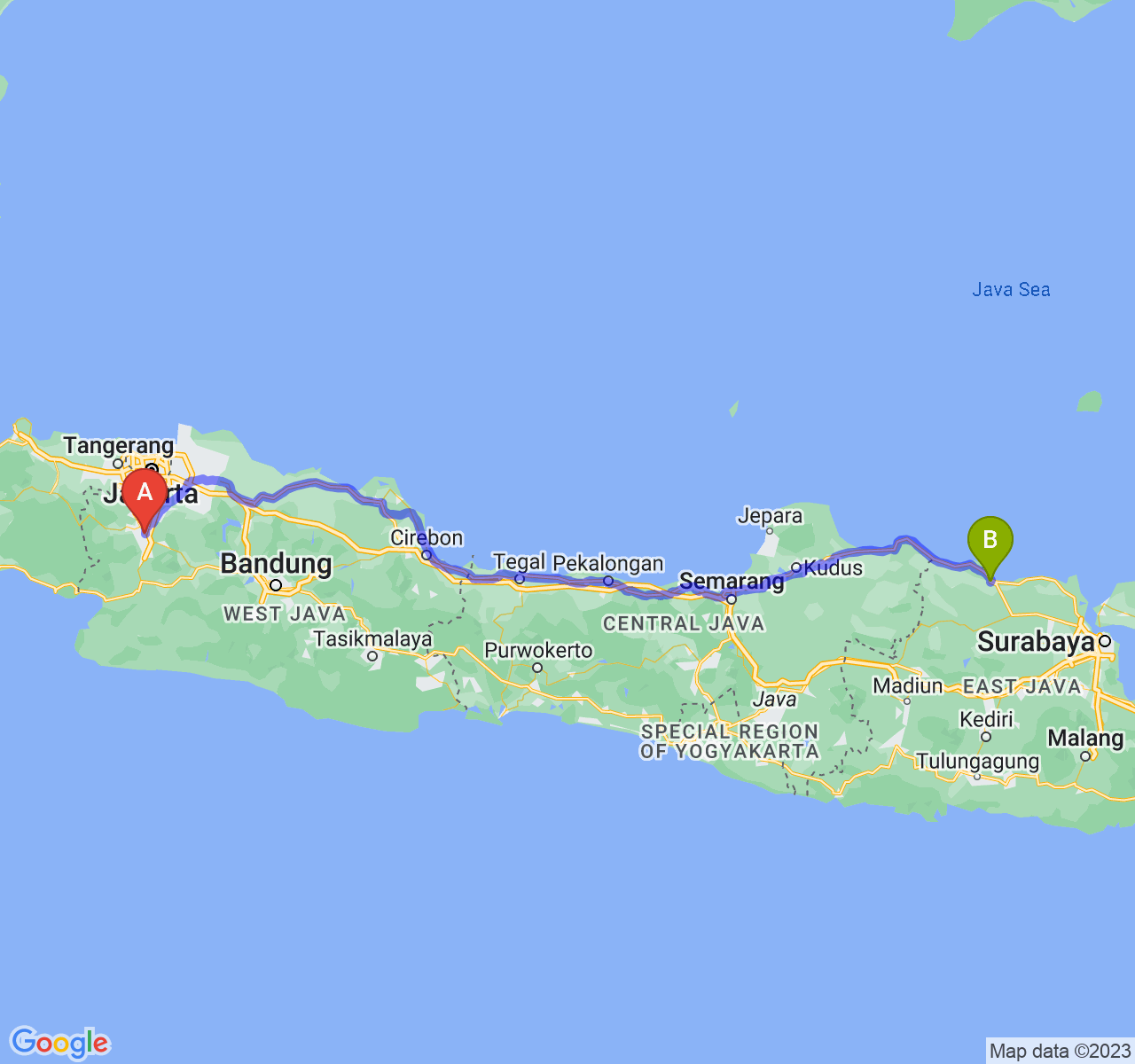 rute perjalanan Kota Bogor-Kab. Tuban