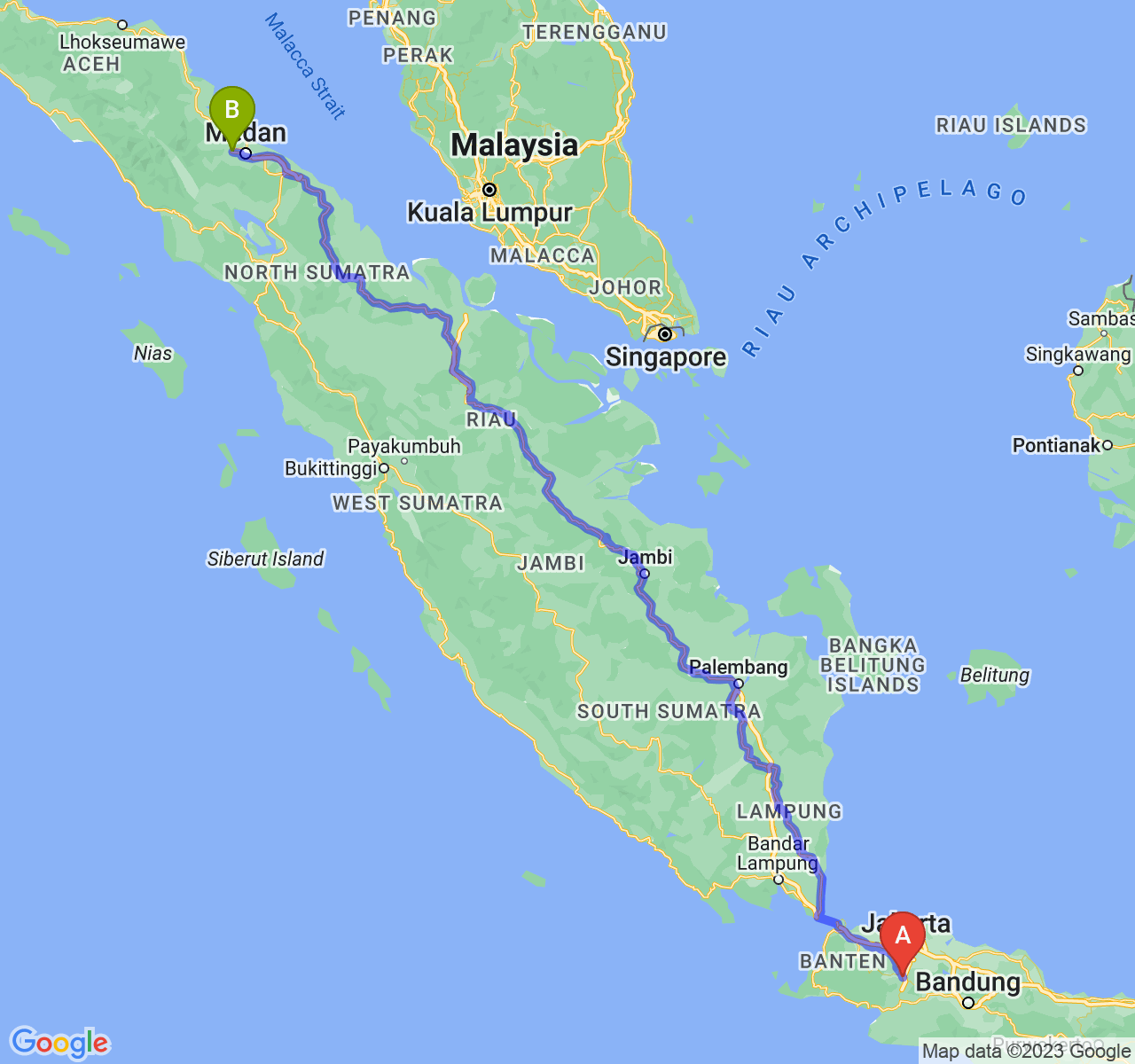 rute perjalanan Kota Bogor-Kota Binjai