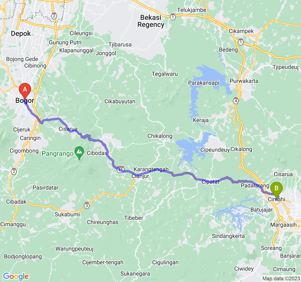 rute perjalanan Kota Bogor-Kota Cimahi
