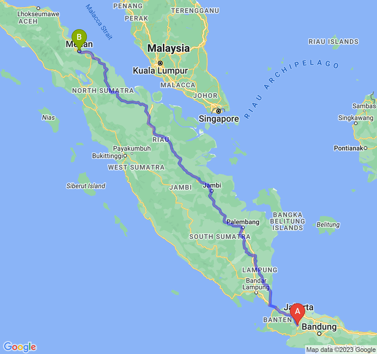 rute perjalanan Kota Bogor-Kota Medan