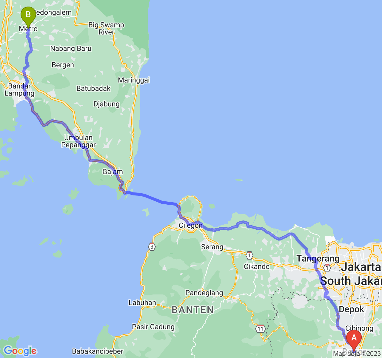 rute perjalanan Kota Bogor-Kota Metro