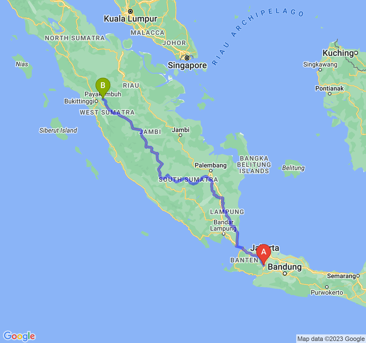 rute perjalanan Kota Bogor-Kota Payakumbuh