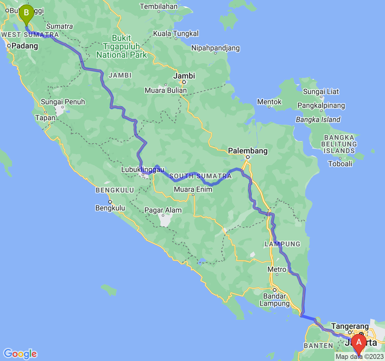 rute perjalanan Kota Bogor-Kota Sawah Lunto