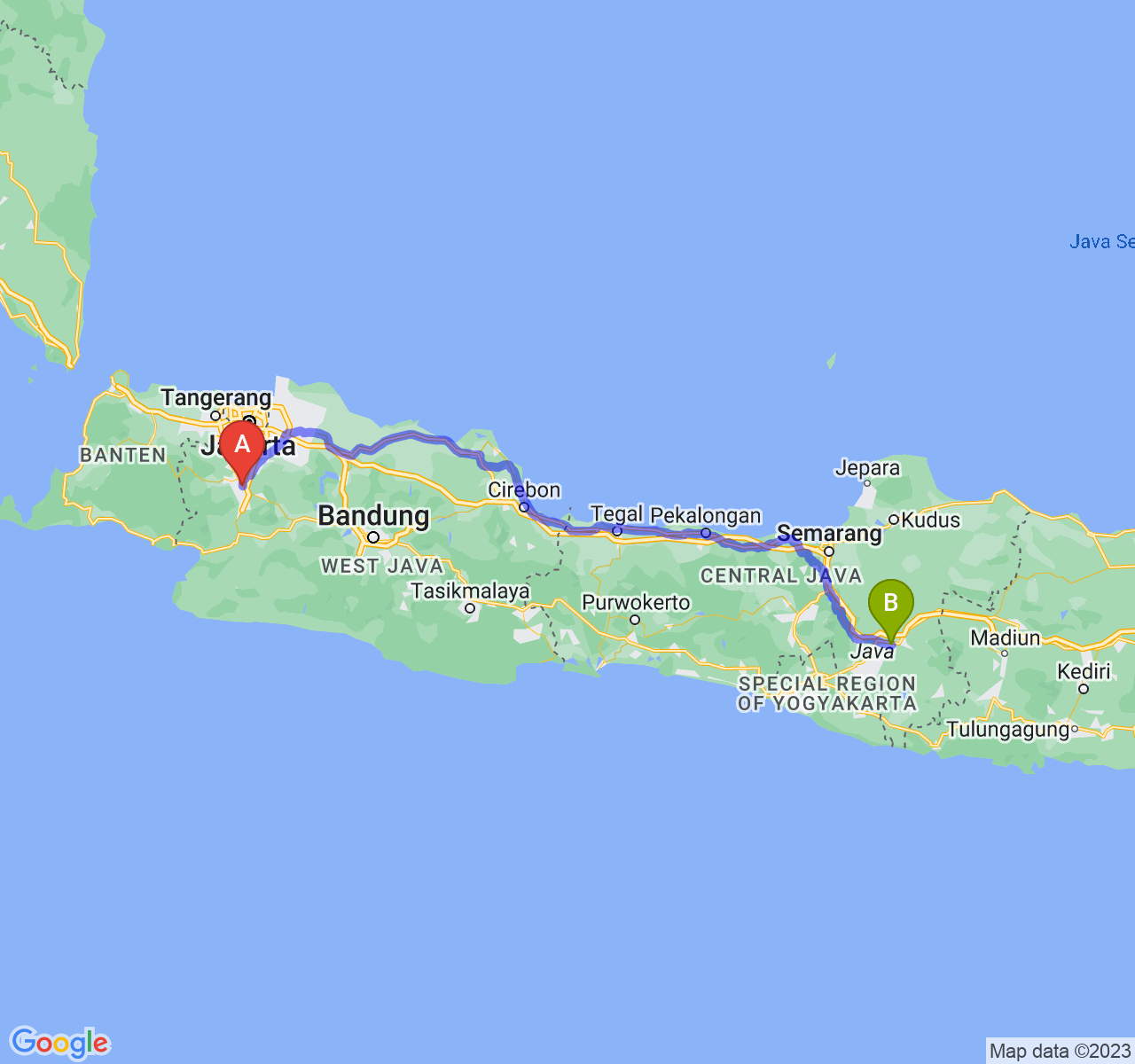 rute perjalanan Kota Bogor-Kota Surakarta