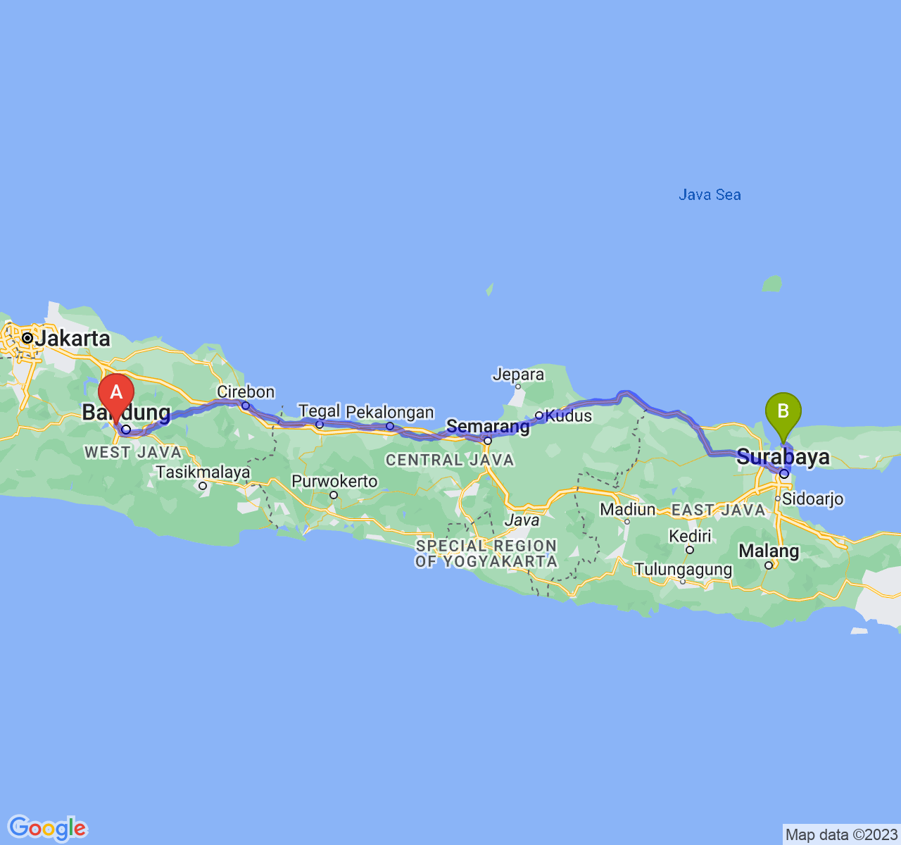 rute perjalanan Kota Cimahi-Kab. Bangkalan