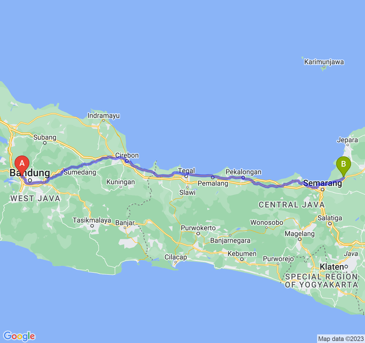 rute perjalanan Kota Cimahi-Kab. Demak