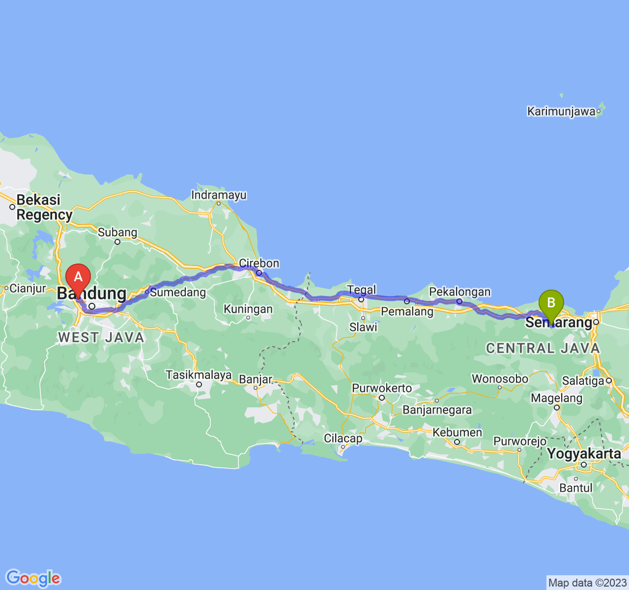 rute perjalanan Kota Cimahi-Kab. Kendal