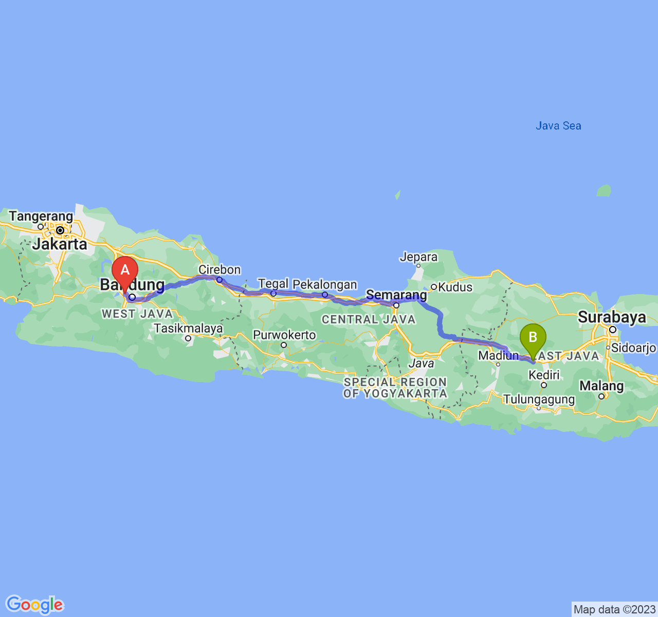 rute perjalanan Kota Cimahi-Kab. Nganjuk