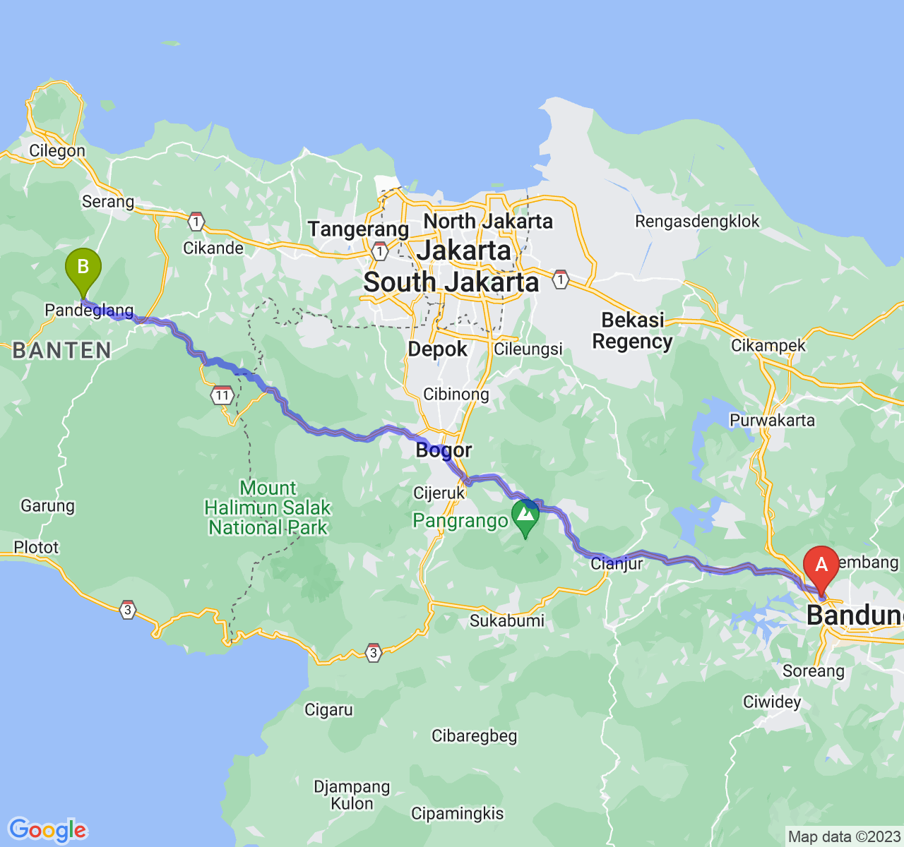 rute perjalanan Kota Cimahi-Kab. Pandeglang