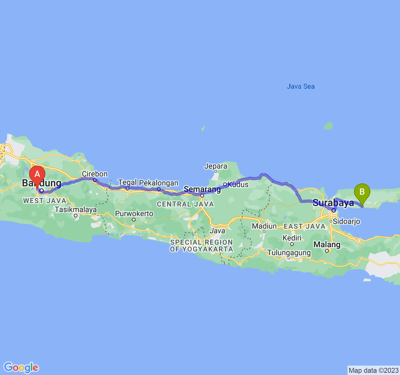 rute perjalanan Kota Cimahi-Kab. Sampang