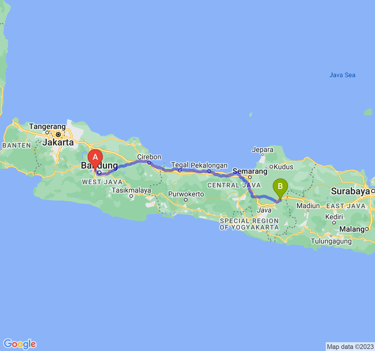 rute perjalanan Kota Cimahi-Kab. Sragen