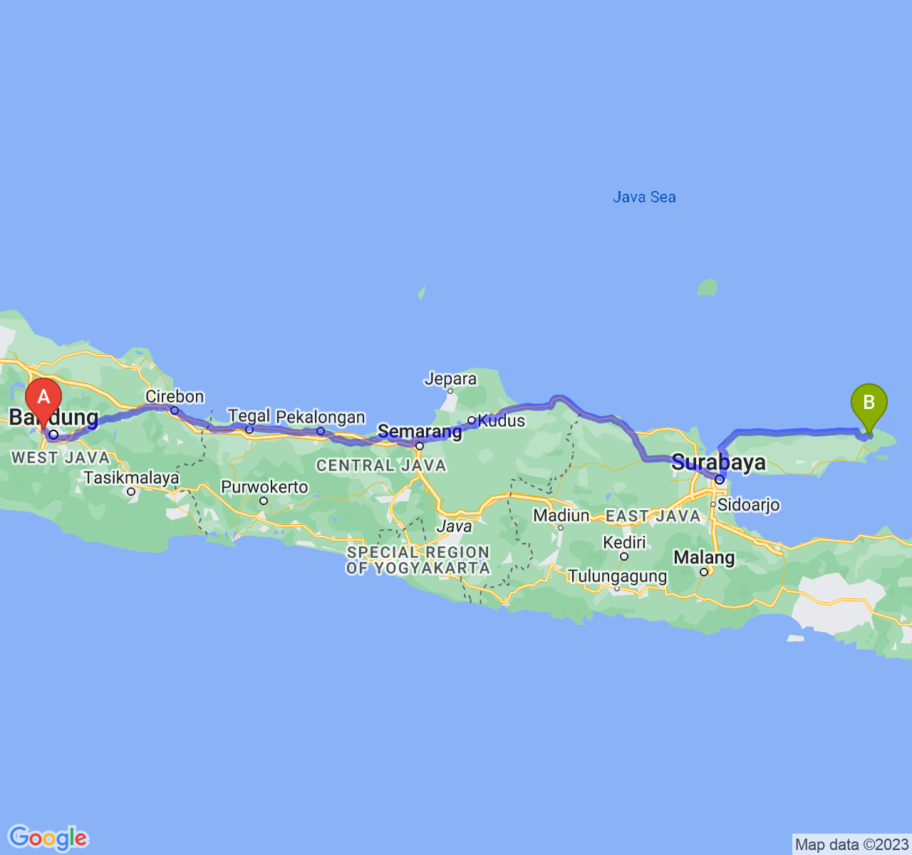 rute perjalanan Kota Cimahi-Kab. Sumenep