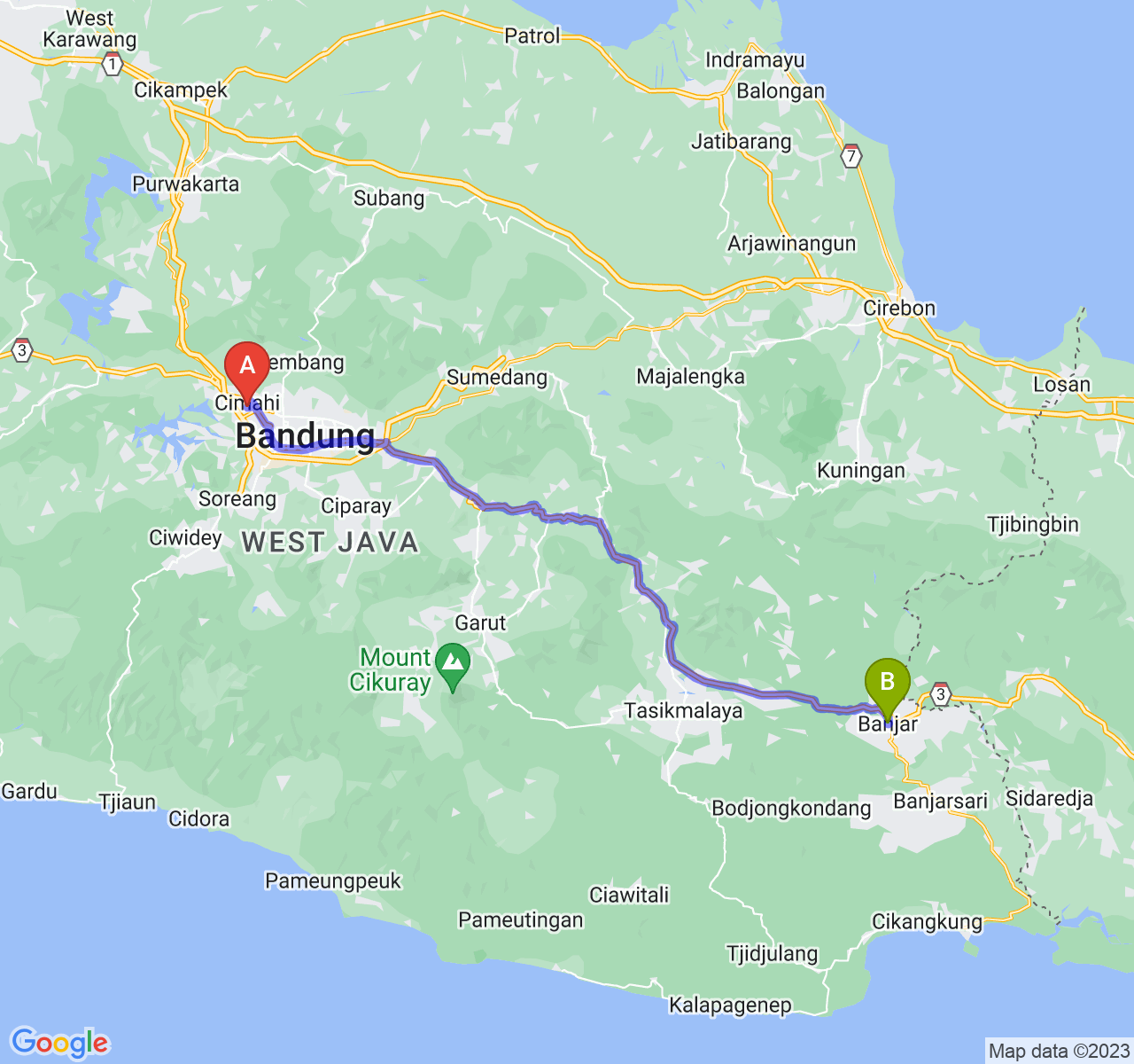 rute perjalanan Kota Cimahi-Kota Banjar