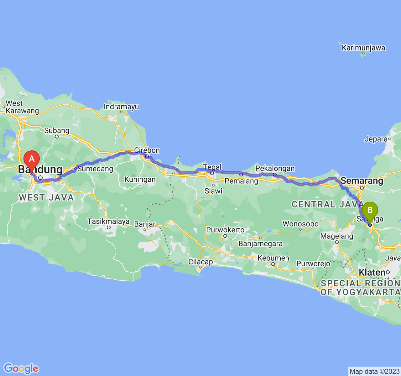 rute perjalanan Kota Cimahi-Kota Salatiga