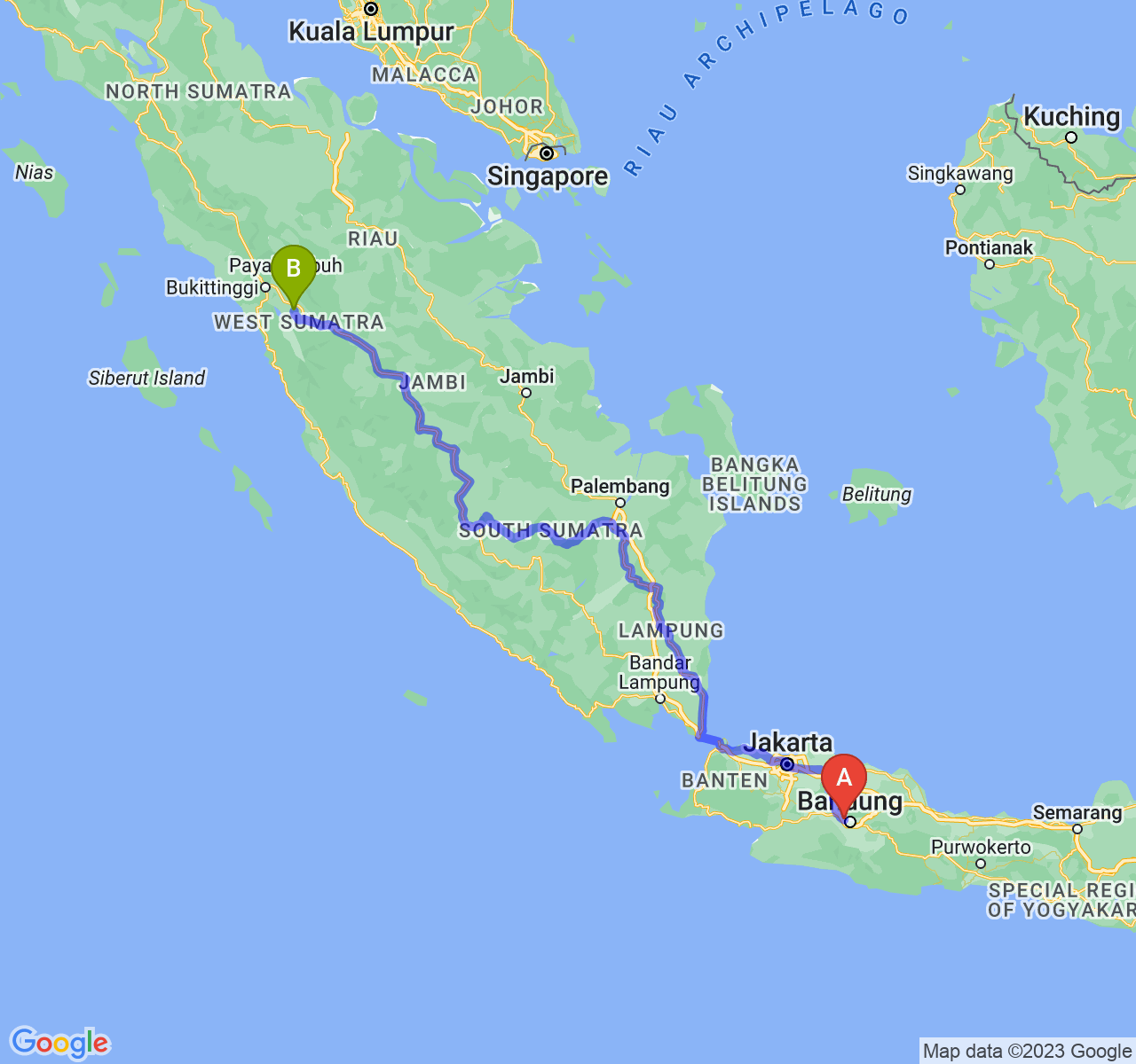 rute perjalanan Kota Cimahi-Kota Sawah Lunto