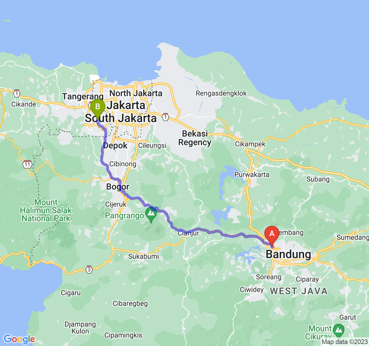 rute perjalanan Kota Cimahi-Kota Tangerang Selatan