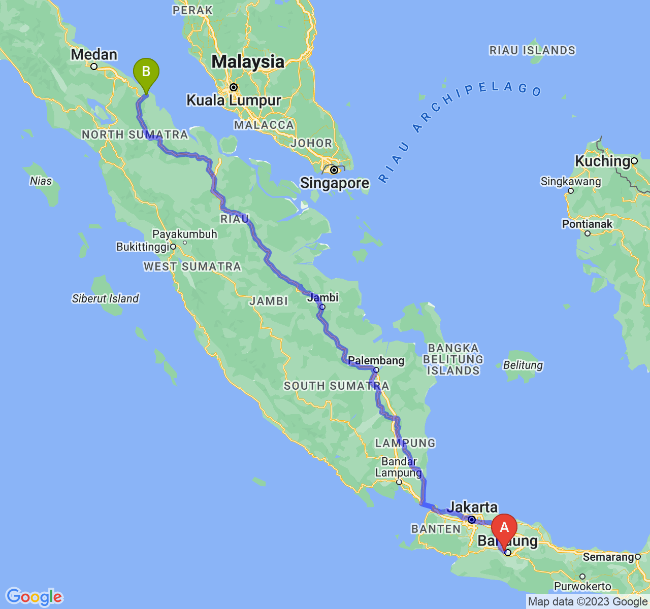 rute perjalanan Kota Cimahi-Kota Tanjung Balai