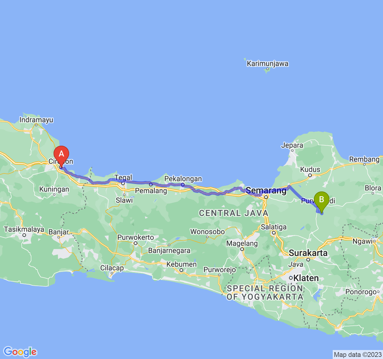 rute perjalanan Kota Cirebon-Kab. Grobogan