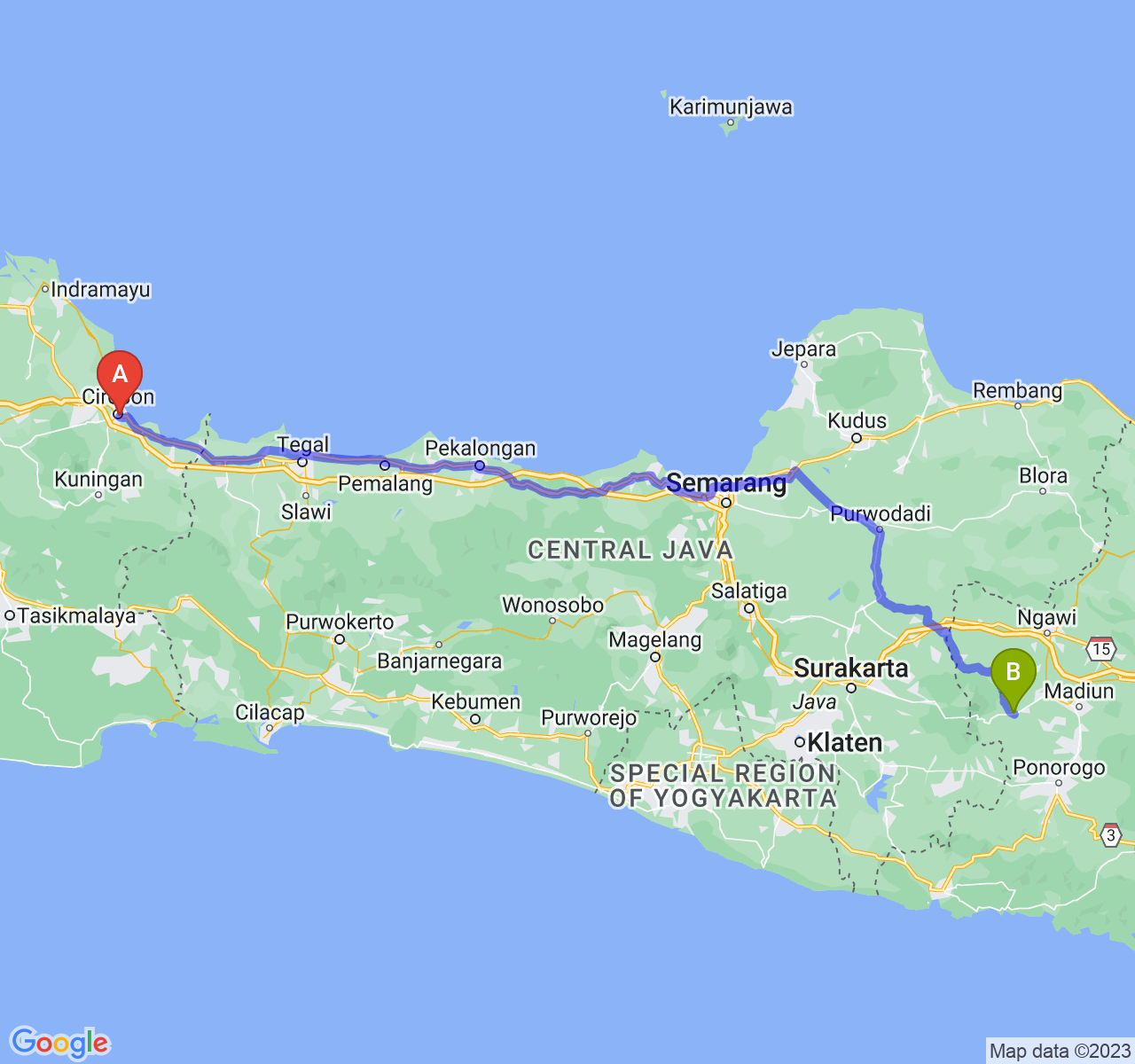 rute perjalanan Kota Cirebon-Kab. Magetan