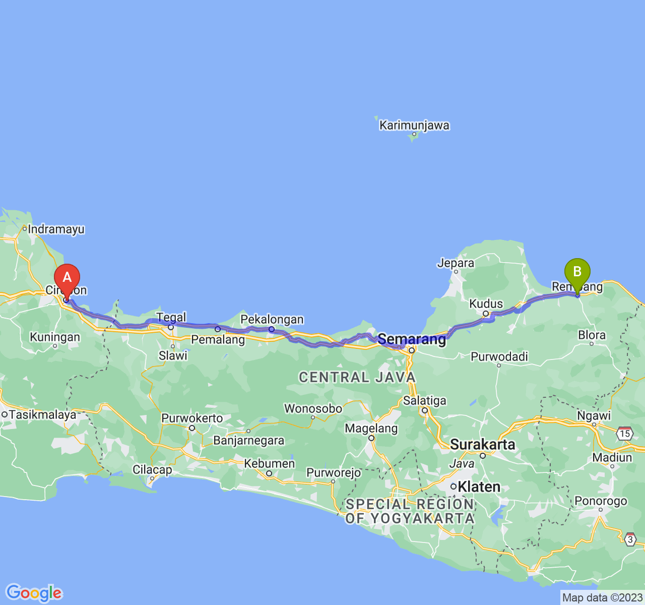 rute perjalanan Kota Cirebon-Kab. Rembang