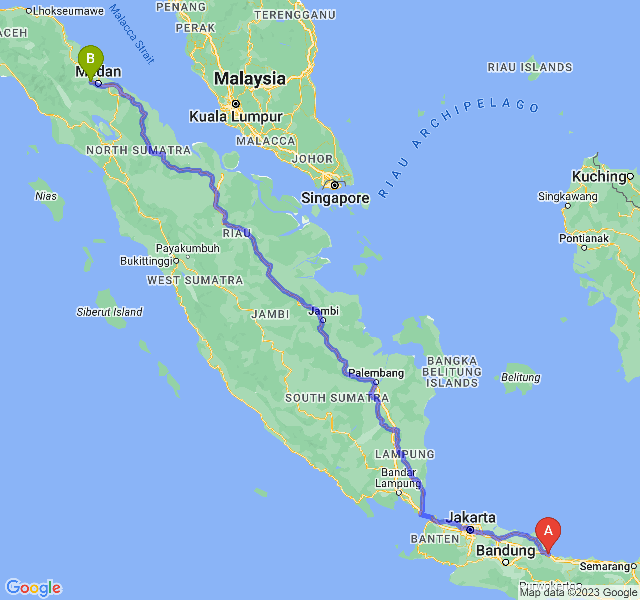 rute perjalanan Kota Cirebon-Kota Binjai