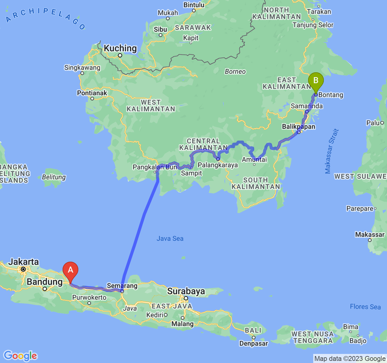 rute perjalanan Kota Cirebon-Kota Bontang