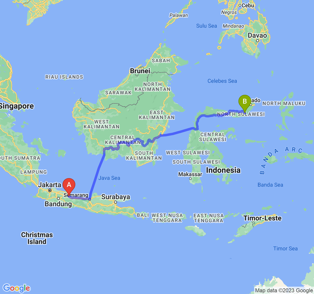 rute perjalanan Kota Cirebon-Kota Kotamobagu