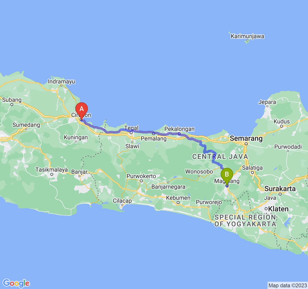 rute perjalanan Kota Cirebon-Kota Magelang