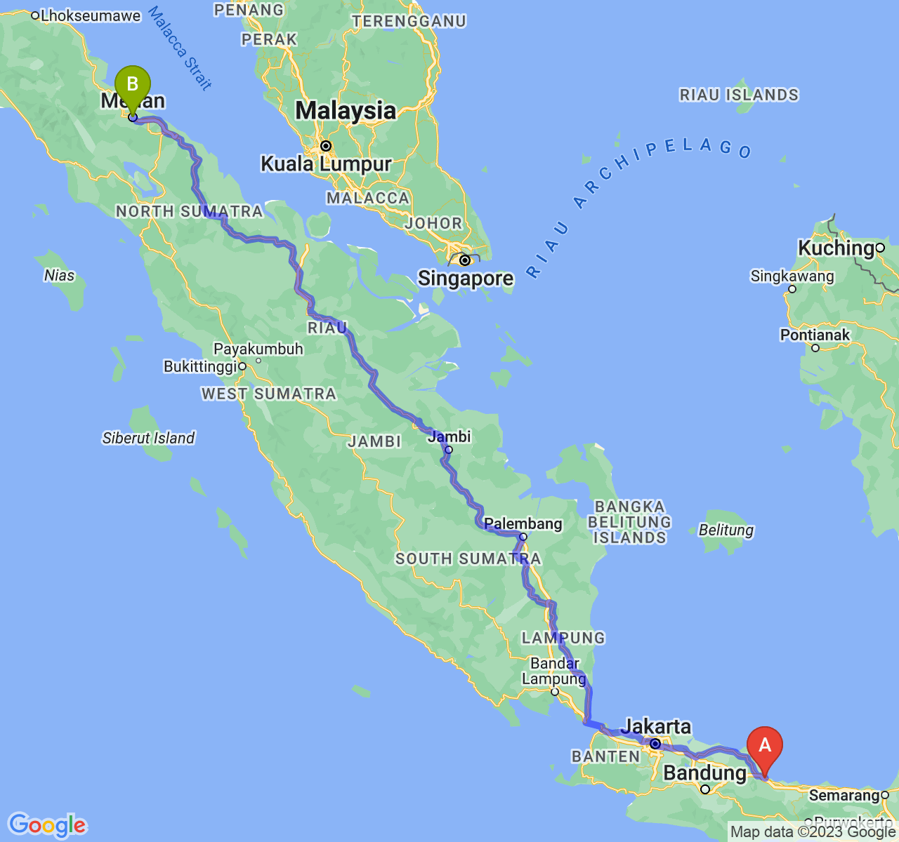 rute perjalanan Kota Cirebon-Kota Medan