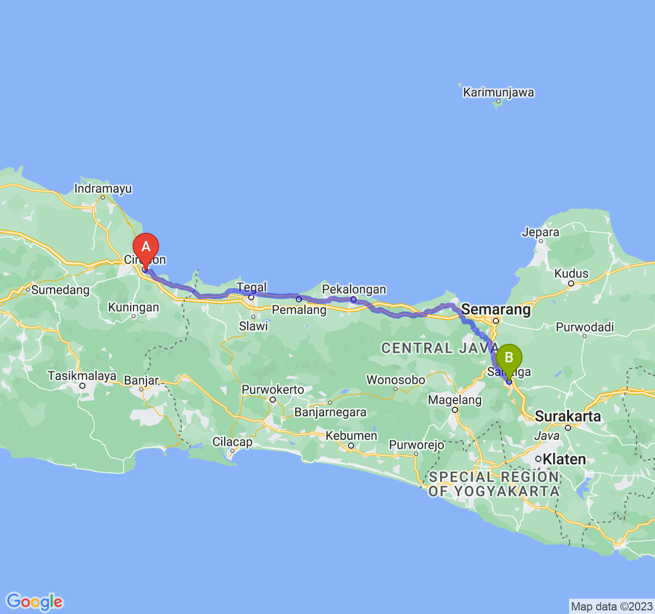 rute perjalanan Kota Cirebon-Kota Salatiga