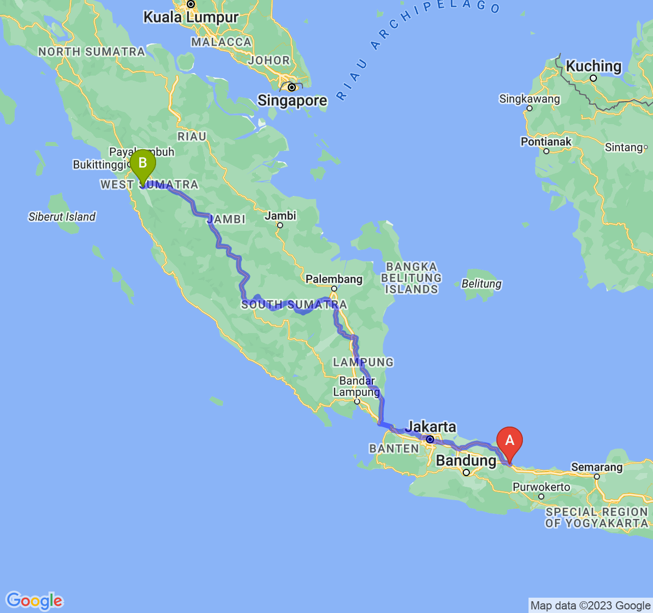 rute perjalanan Kota Cirebon-Kota Solok