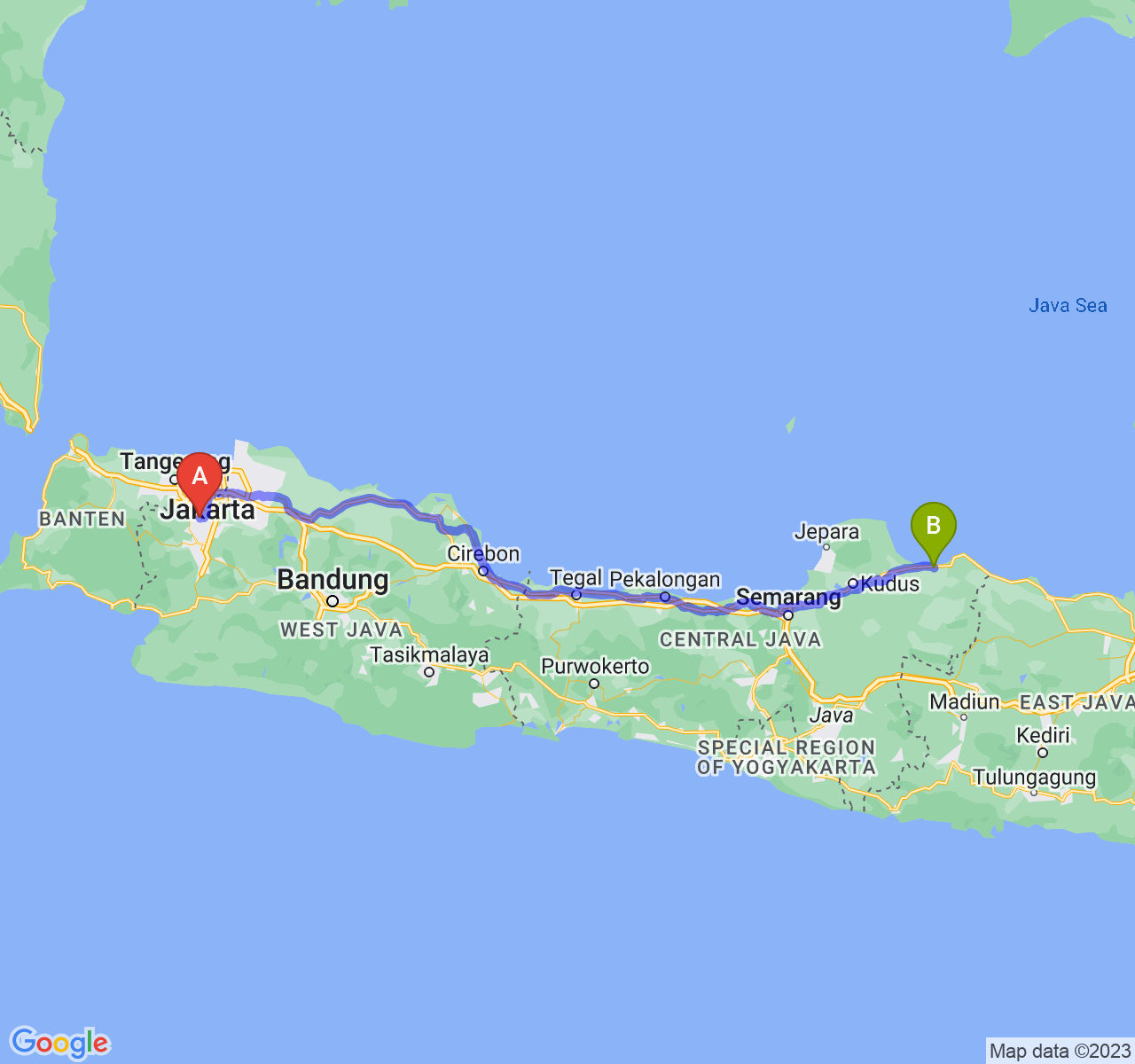 rute perjalanan Kota Depok-Kab. Rembang