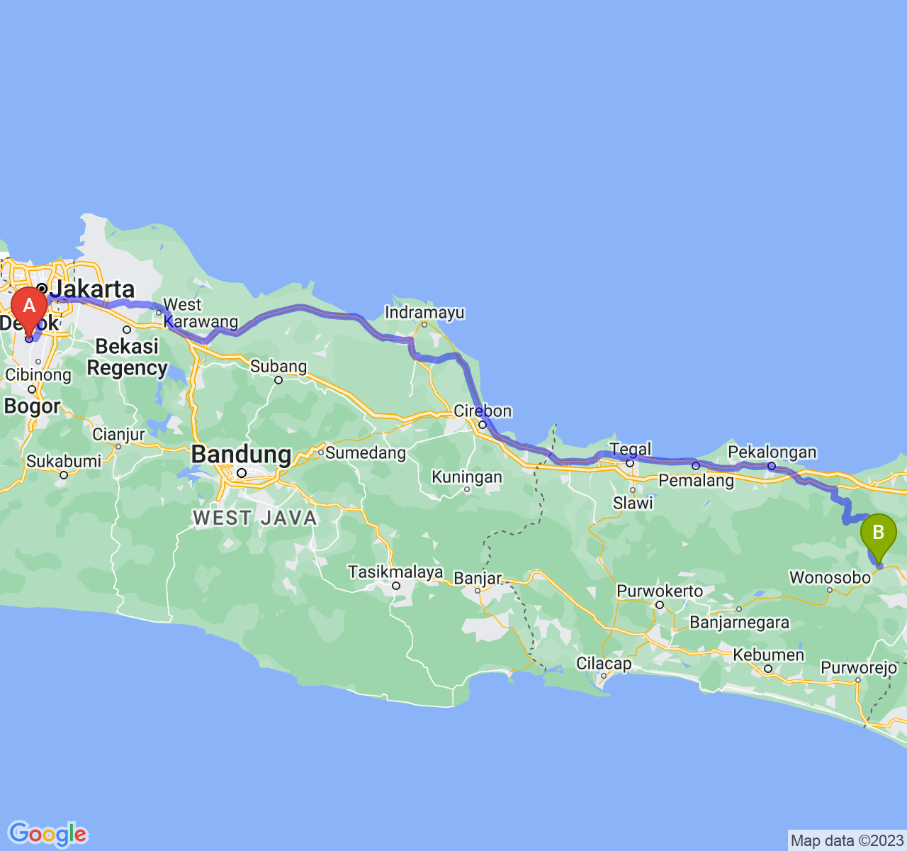 rute perjalanan Kota Depok-Kab. Temanggung