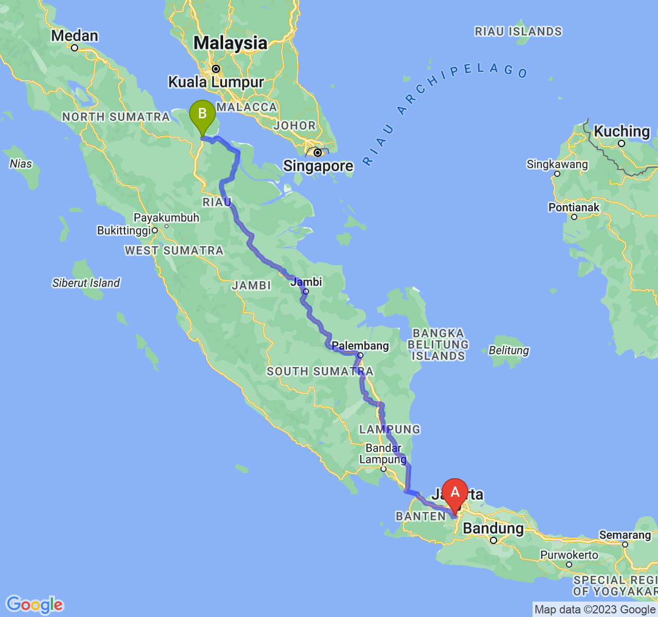 rute perjalanan Kota Depok-Kota Dumai