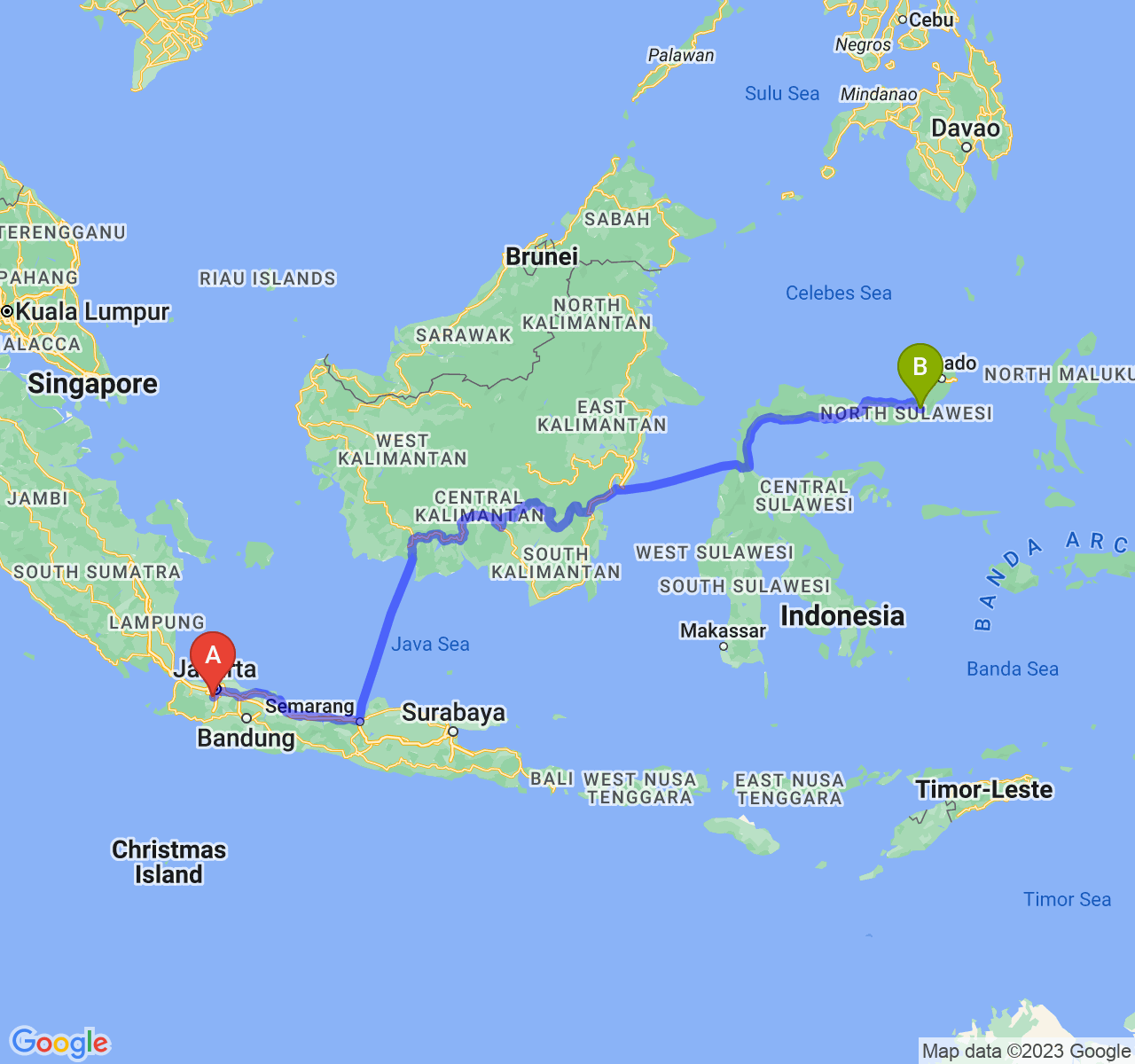 rute perjalanan Kota Depok-Kota Kotamobagu