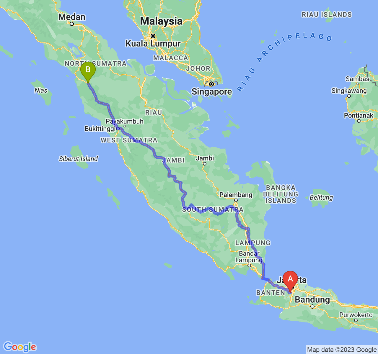 rute perjalanan Kota Depok-Kota Padang Sidimpuan