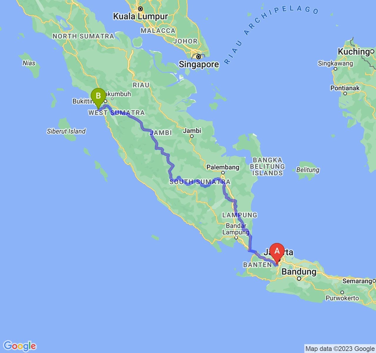 rute perjalanan Kota Depok-Kota Pariaman