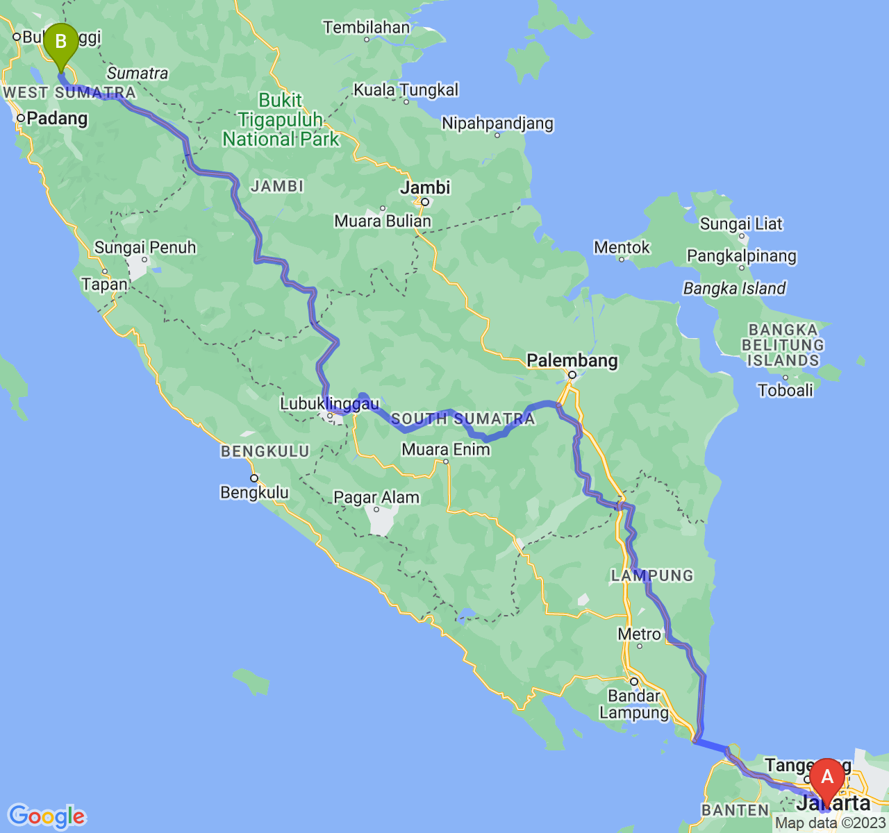 rute perjalanan Kota Depok-Kota Sawah Lunto