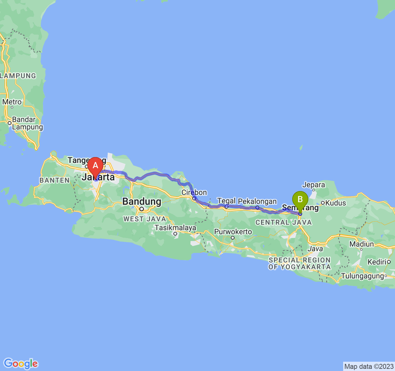 rute perjalanan Kota Depok-Kota Semarang