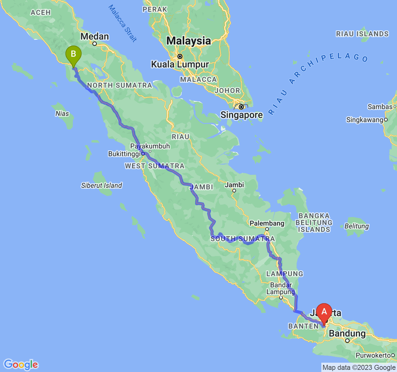 rute perjalanan Kota Depok-Kota Subulussalam