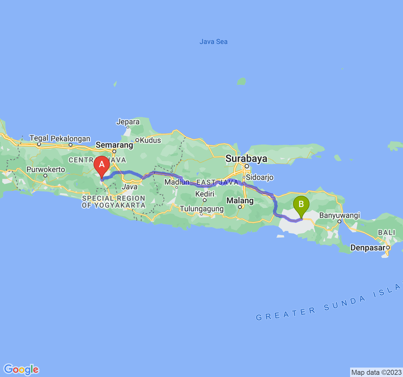 rute perjalanan Kota Magelang-Kab. Jember