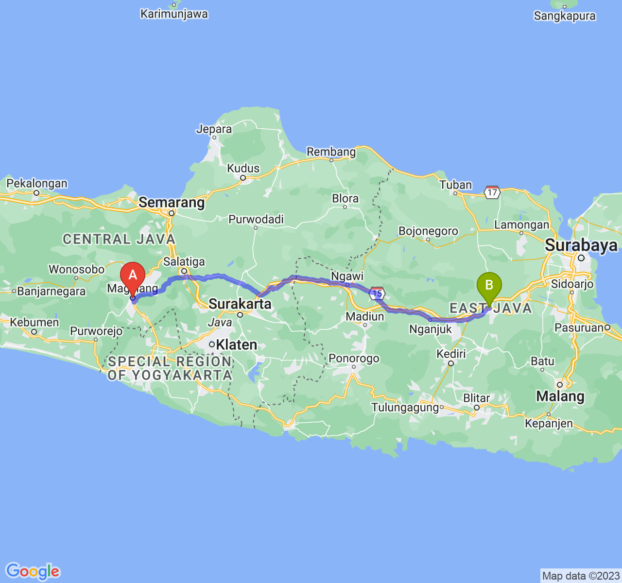 rute perjalanan Kota Magelang-Kab. Jombang