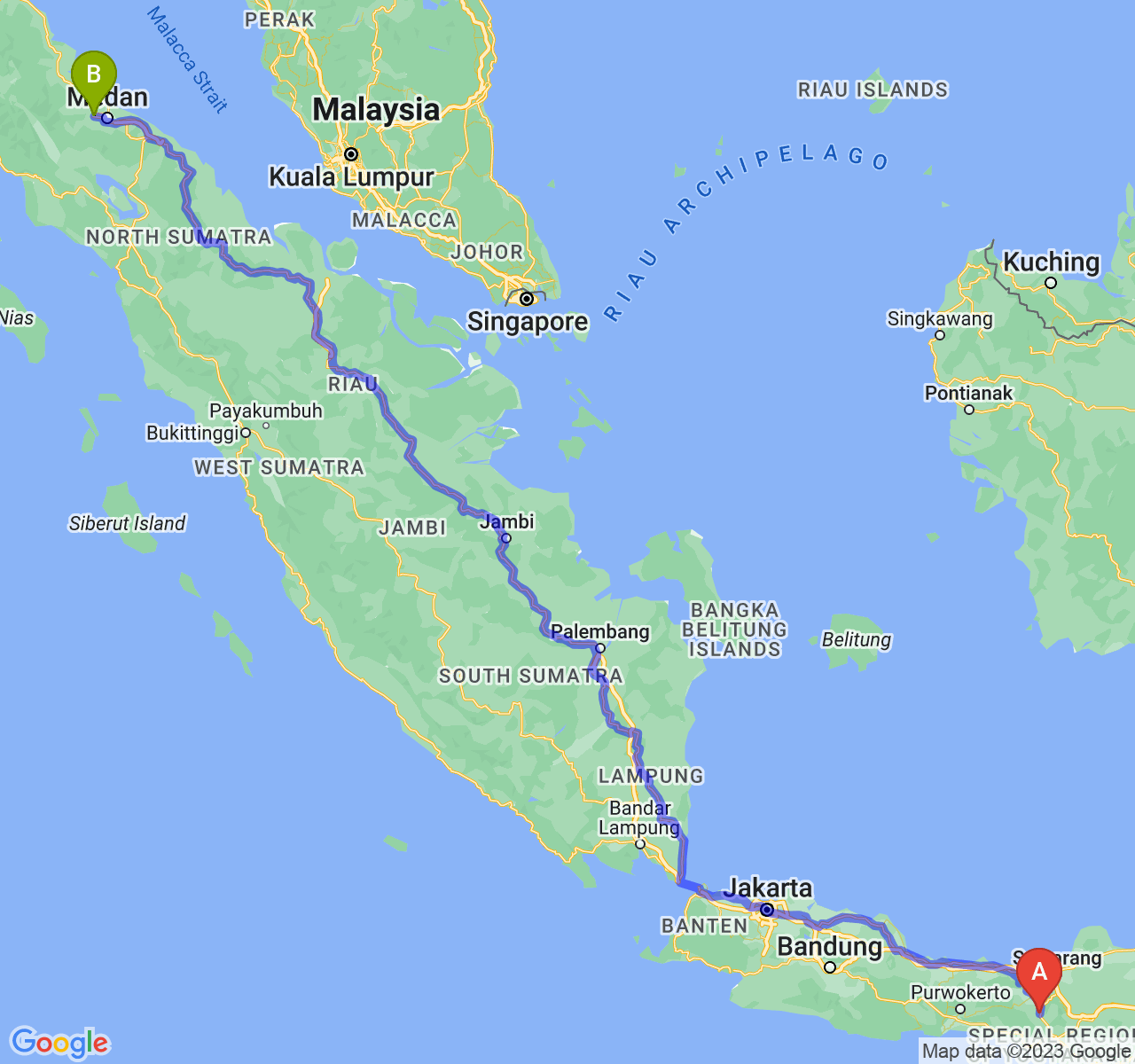 rute perjalanan Kota Magelang-Kota Binjai