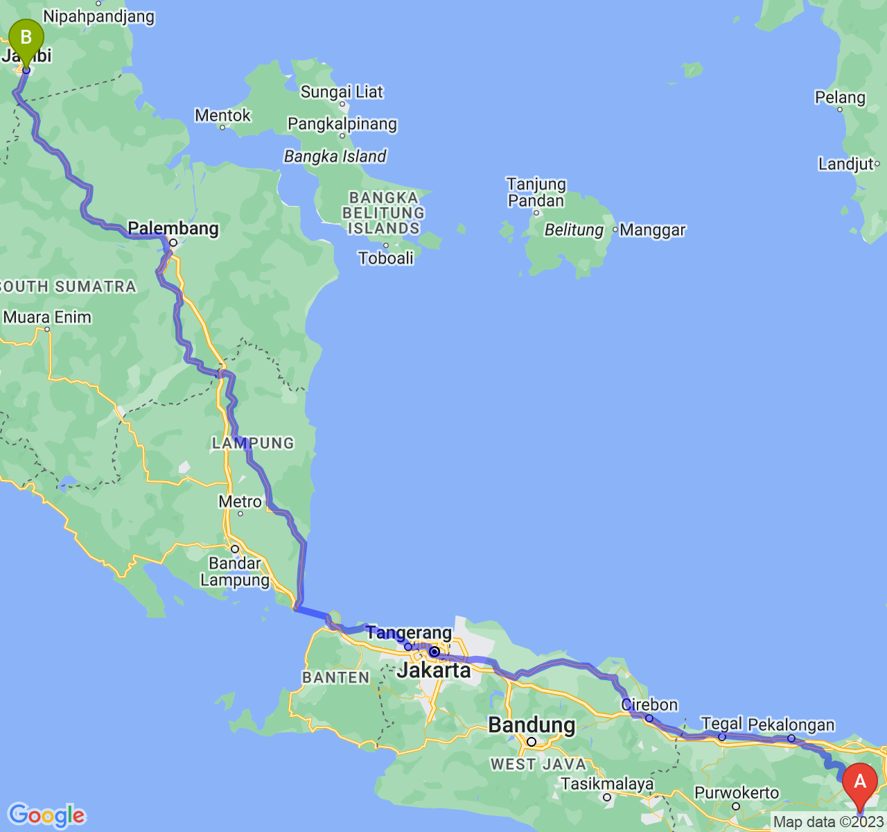 rute perjalanan Kota Magelang-Kota Jambi