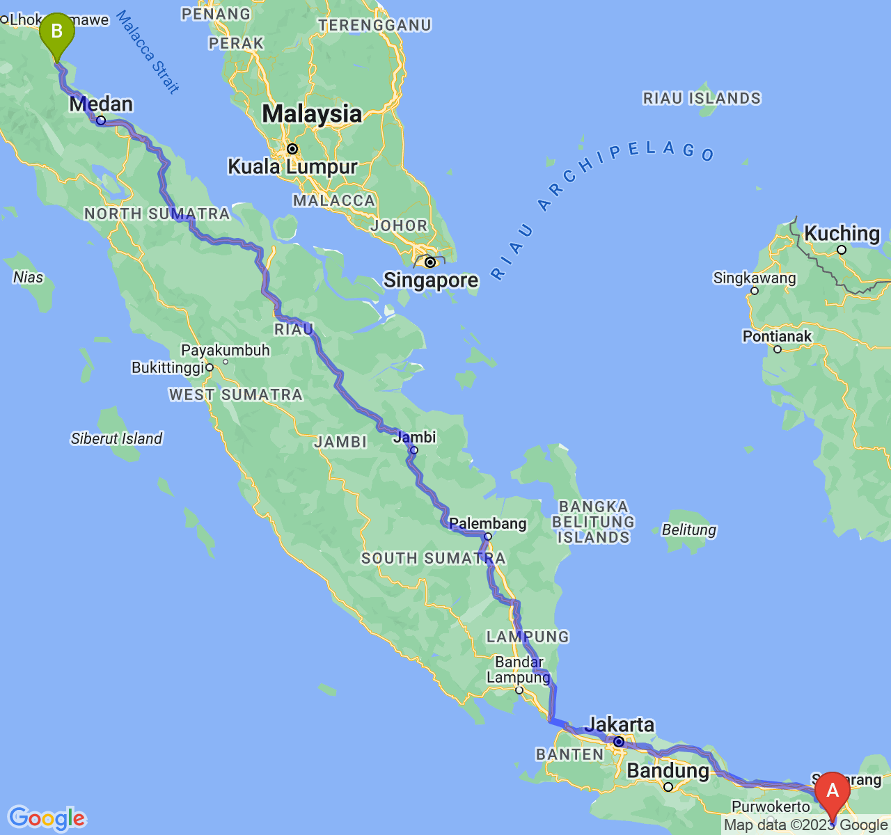 rute perjalanan Kota Magelang-Kota Langsa